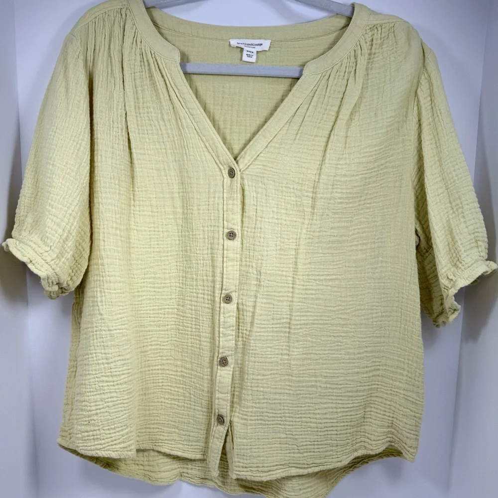 Beachlunchloung Yellow gauze Button-Down Shirt - Picture 1 of 6